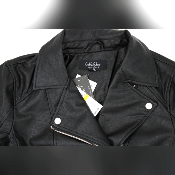 Juniors Black Faux Leather Jacket (S-L NWT) - Picture 3 of 10